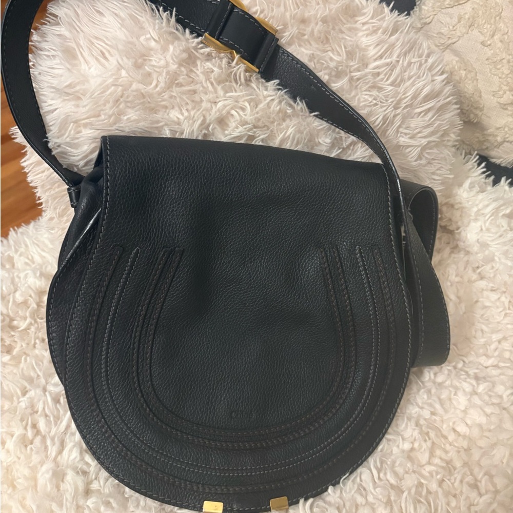 Chloe Marcie Medium Black Leather Crossbody Bag